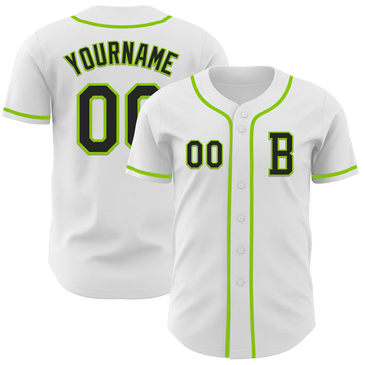 Custom White Black-Neon Green Authentic Baseball Jersey - Sky-Custom