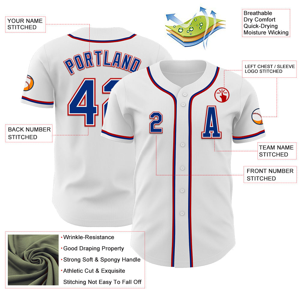Custom White Royal-Red Authentic Baseball Jersey - Sky-Custom