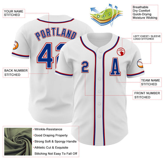 Custom White Royal-Red Authentic Baseball Jersey - Sky-Custom