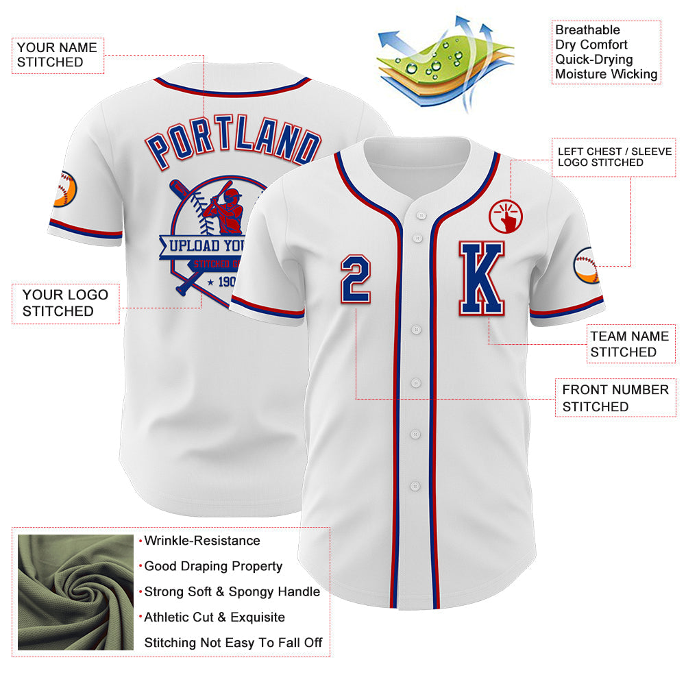 Custom White Royal-Red Authentic Baseball Jersey - Sky-Custom