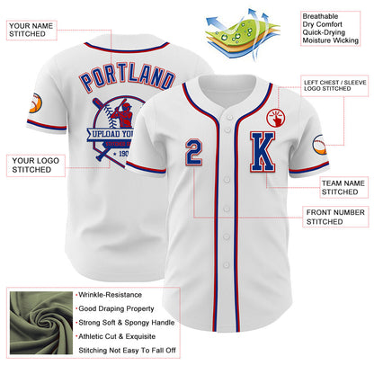 Custom White Royal-Red Authentic Baseball Jersey - Sky-Custom