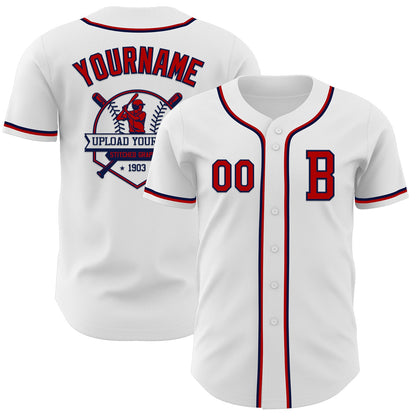 Custom White Red-Navy Authentic Baseball Jersey - Sky-Custom