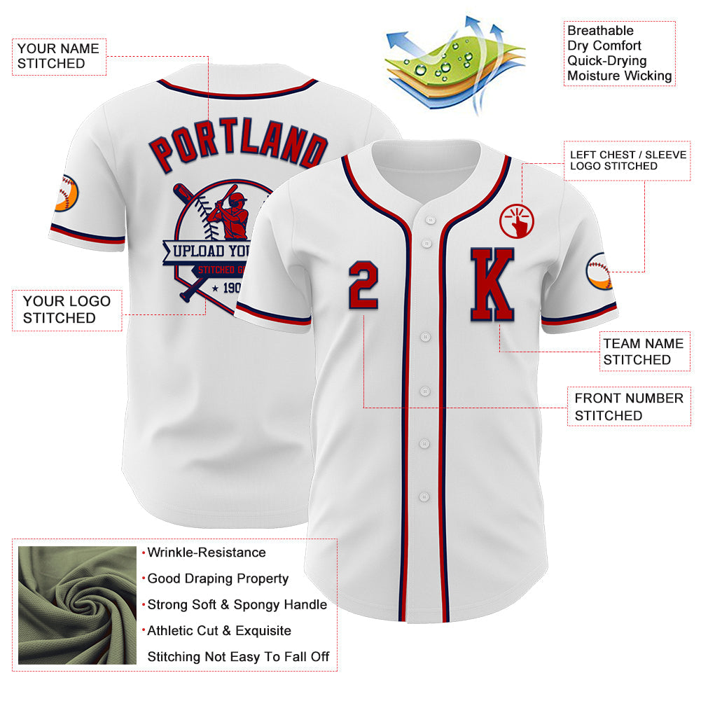 Custom White Red-Navy Authentic Baseball Jersey - Sky-Custom