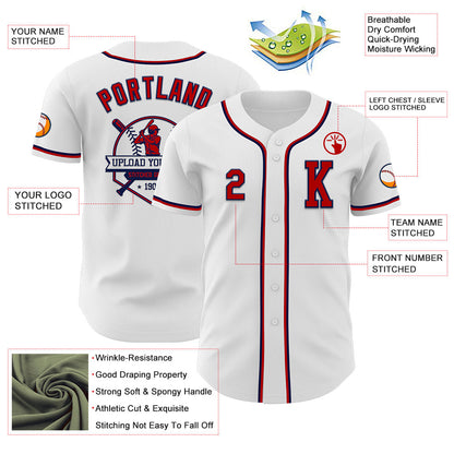 Custom White Red-Navy Authentic Baseball Jersey - Sky-Custom