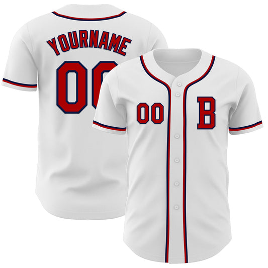 Custom White Red-Navy Authentic Baseball Jersey - Sky-Custom