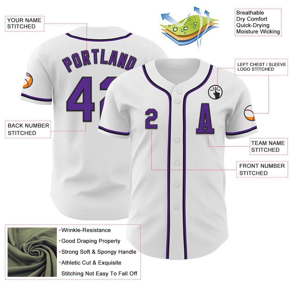 Custom White Purple-Black Authentic Baseball Jersey - Sky-Custom