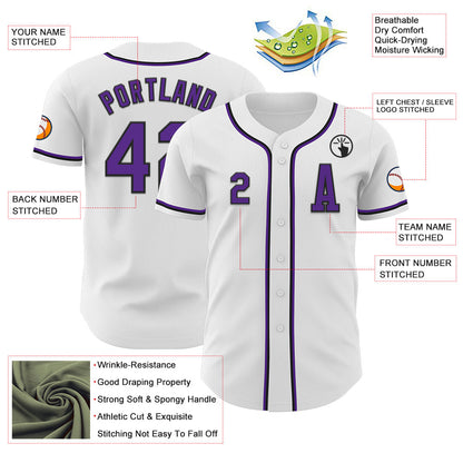 Custom White Purple-Black Authentic Baseball Jersey - Sky-Custom