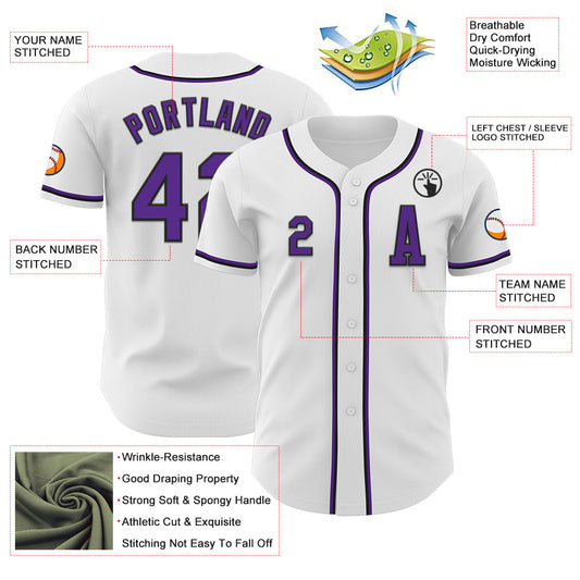 Custom White Purple-Black Authentic Baseball Jersey - Sky-Custom