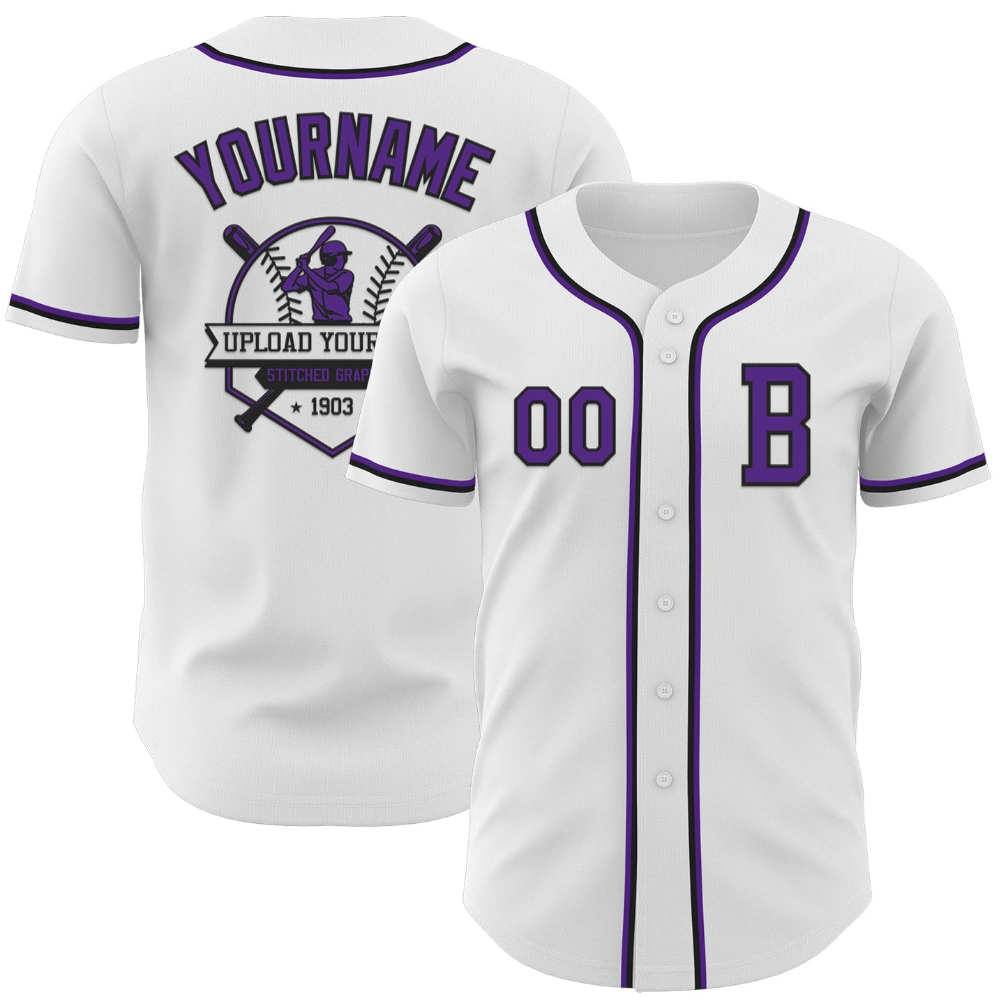 Custom White Purple-Black Authentic Baseball Jersey - Sky-Custom
