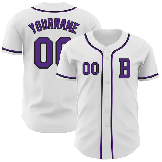 Custom White Purple-Black Authentic Baseball Jersey - Sky-Custom