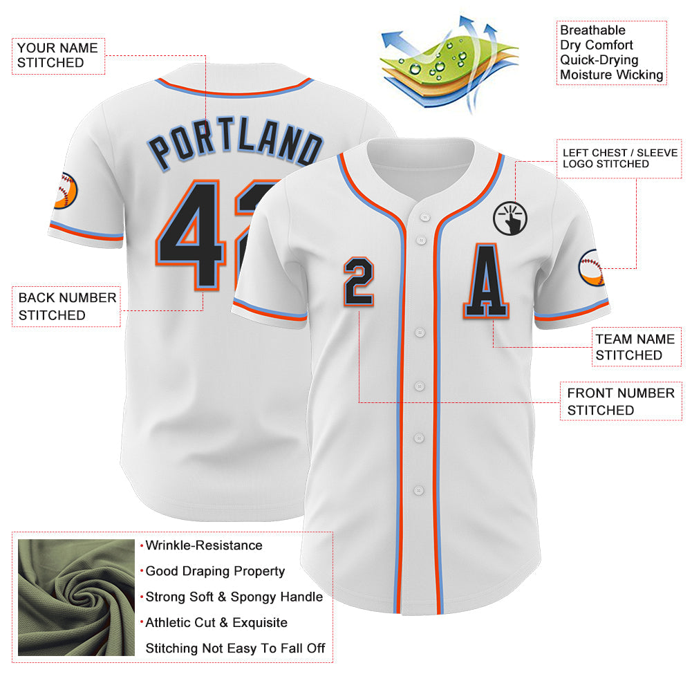 Custom White Black Powder Blue-Orange Authentic Baseball Jersey - Sky-Custom