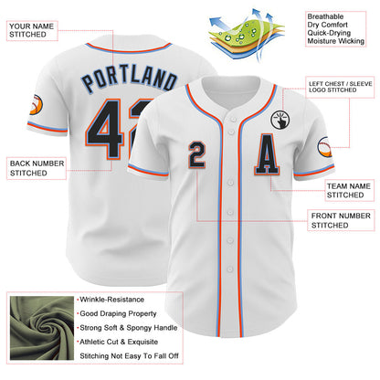 Custom White Black Powder Blue-Orange Authentic Baseball Jersey - Sky-Custom