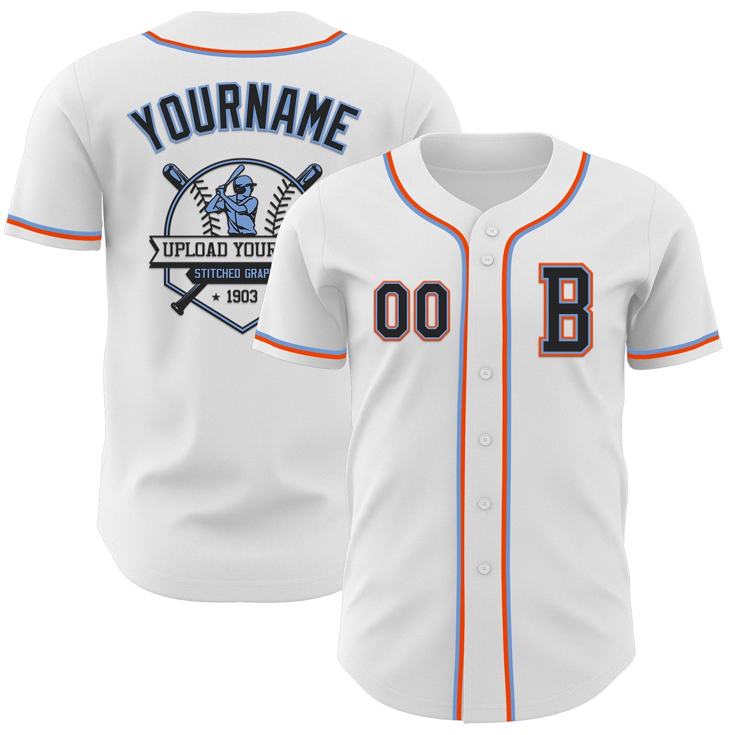Custom White Black Powder Blue-Orange Authentic Baseball Jersey - Sky-Custom