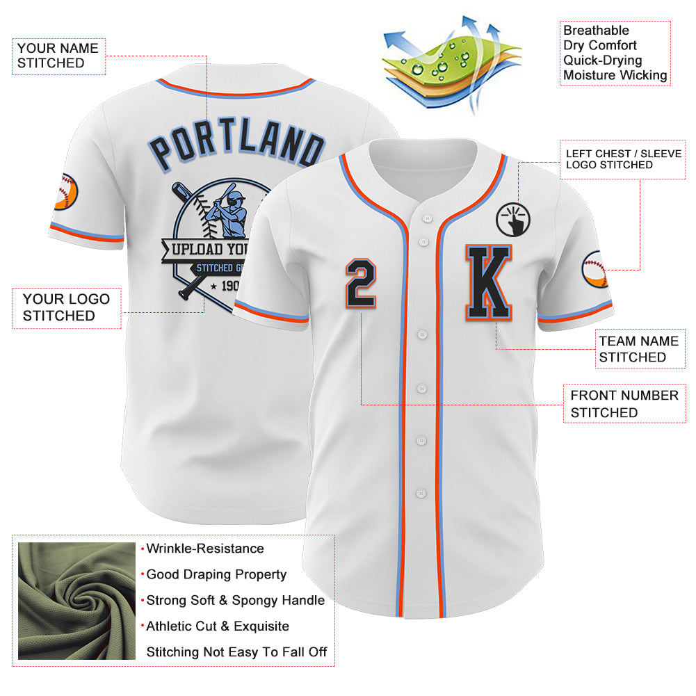 Custom White Black Powder Blue-Orange Authentic Baseball Jersey - Sky-Custom