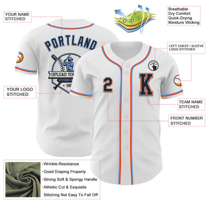 Custom White Black Powder Blue-Orange Authentic Baseball Jersey - Sky-Custom