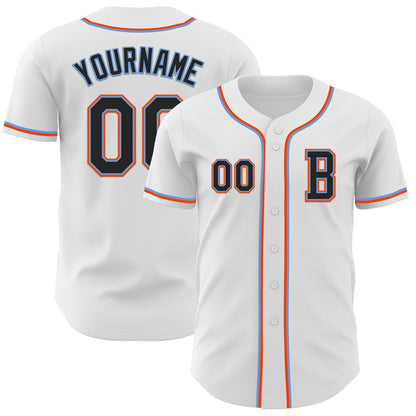 Custom White Black Powder Blue-Orange Authentic Baseball Jersey - Sky-Custom