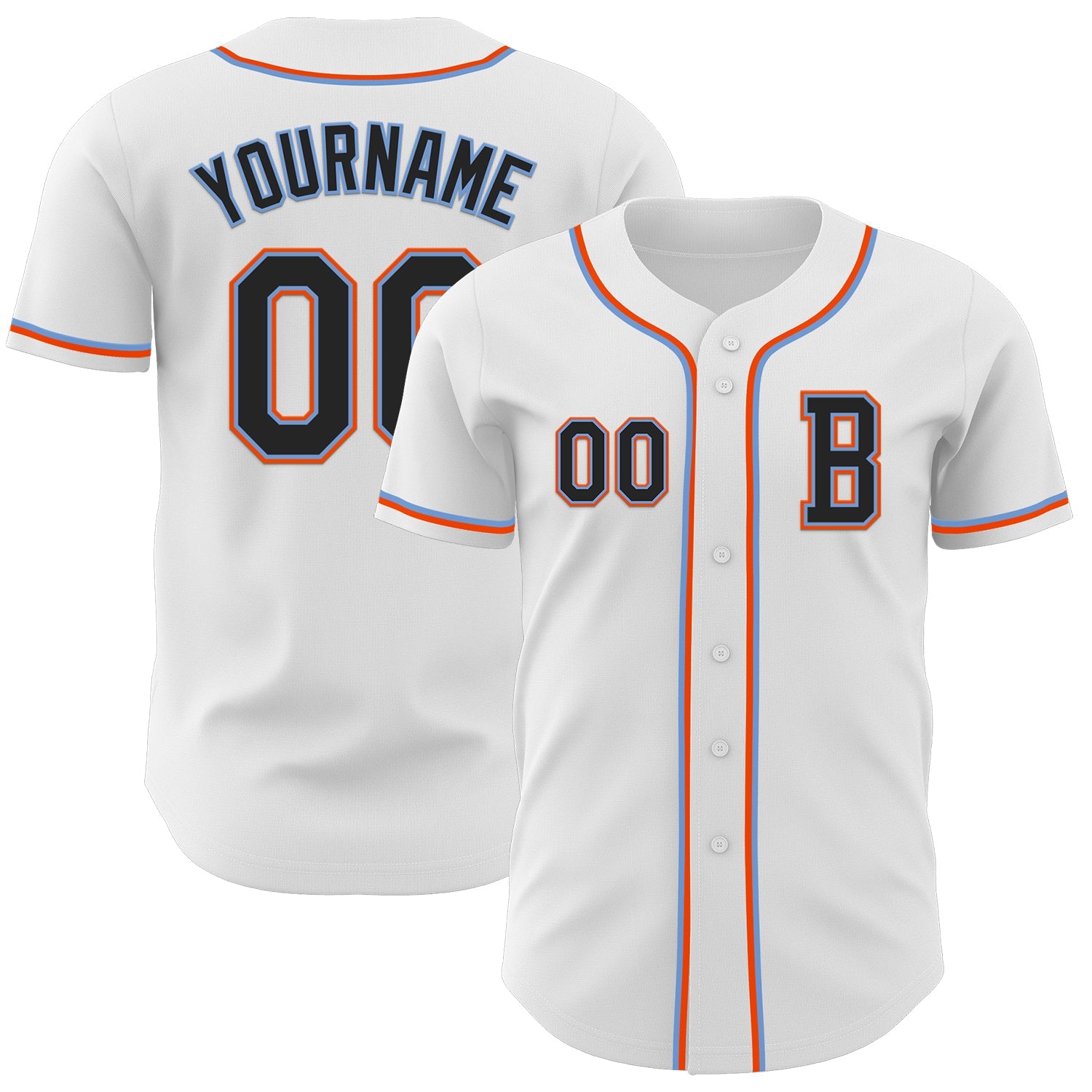 Custom White Black Powder Blue-Orange Authentic Baseball Jersey - Sky-Custom