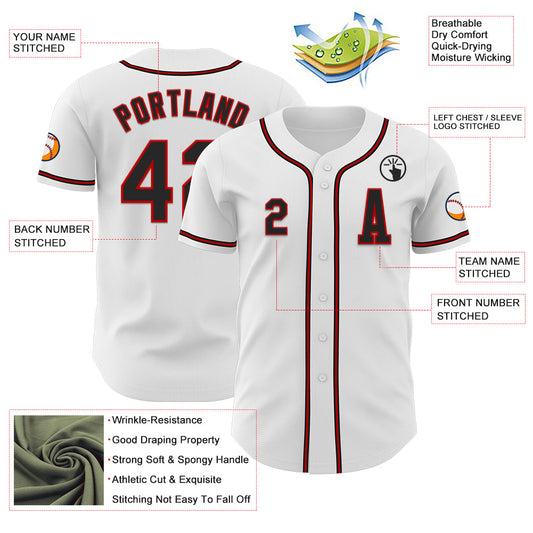 Custom White Black-Red Authentic Baseball Jersey - Sky-Custom