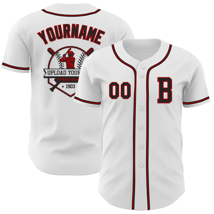 Custom White Black-Red Authentic Baseball Jersey - Sky-Custom