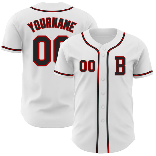 Custom White Black-Red Authentic Baseball Jersey - Sky-Custom