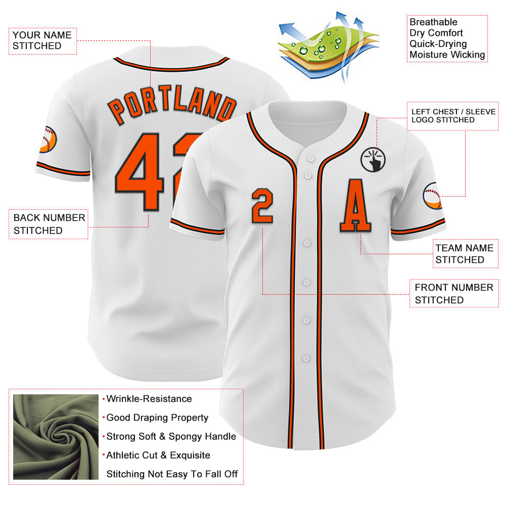 Custom White Orange-Black Authentic Baseball Jersey - Sky-Custom