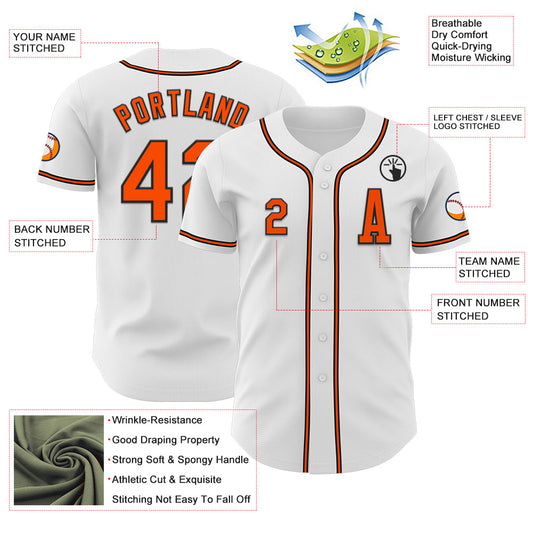 Custom White Orange-Black Authentic Baseball Jersey - Sky-Custom
