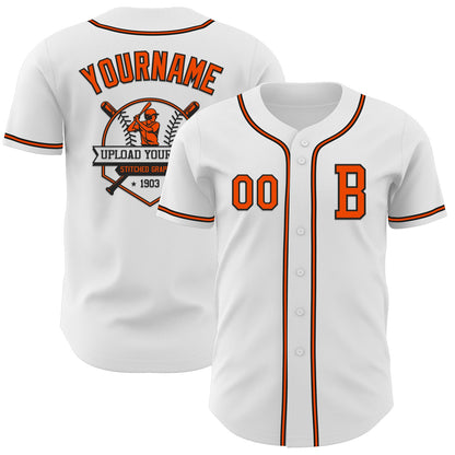 Custom White Orange-Black Authentic Baseball Jersey - Sky-Custom