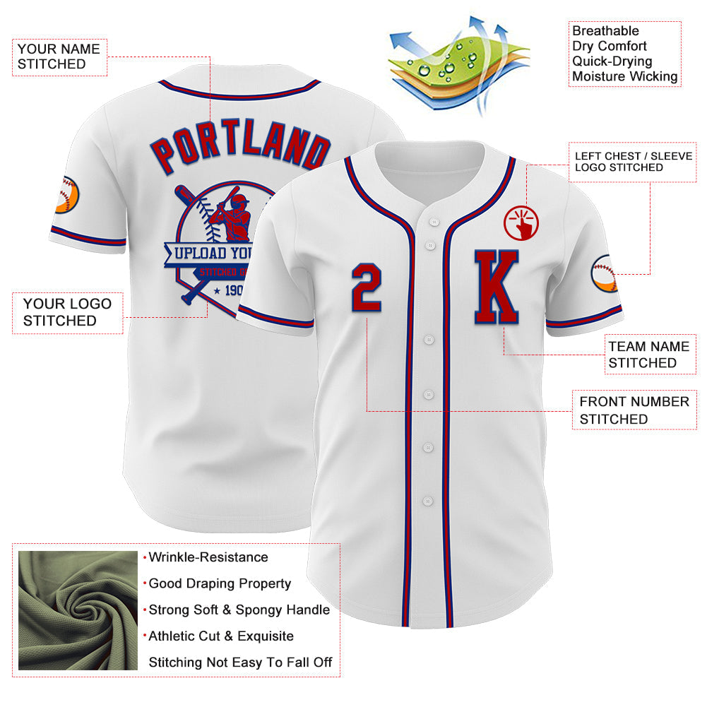 Custom White Red-Royal Authentic Baseball Jersey - Sky-Custom