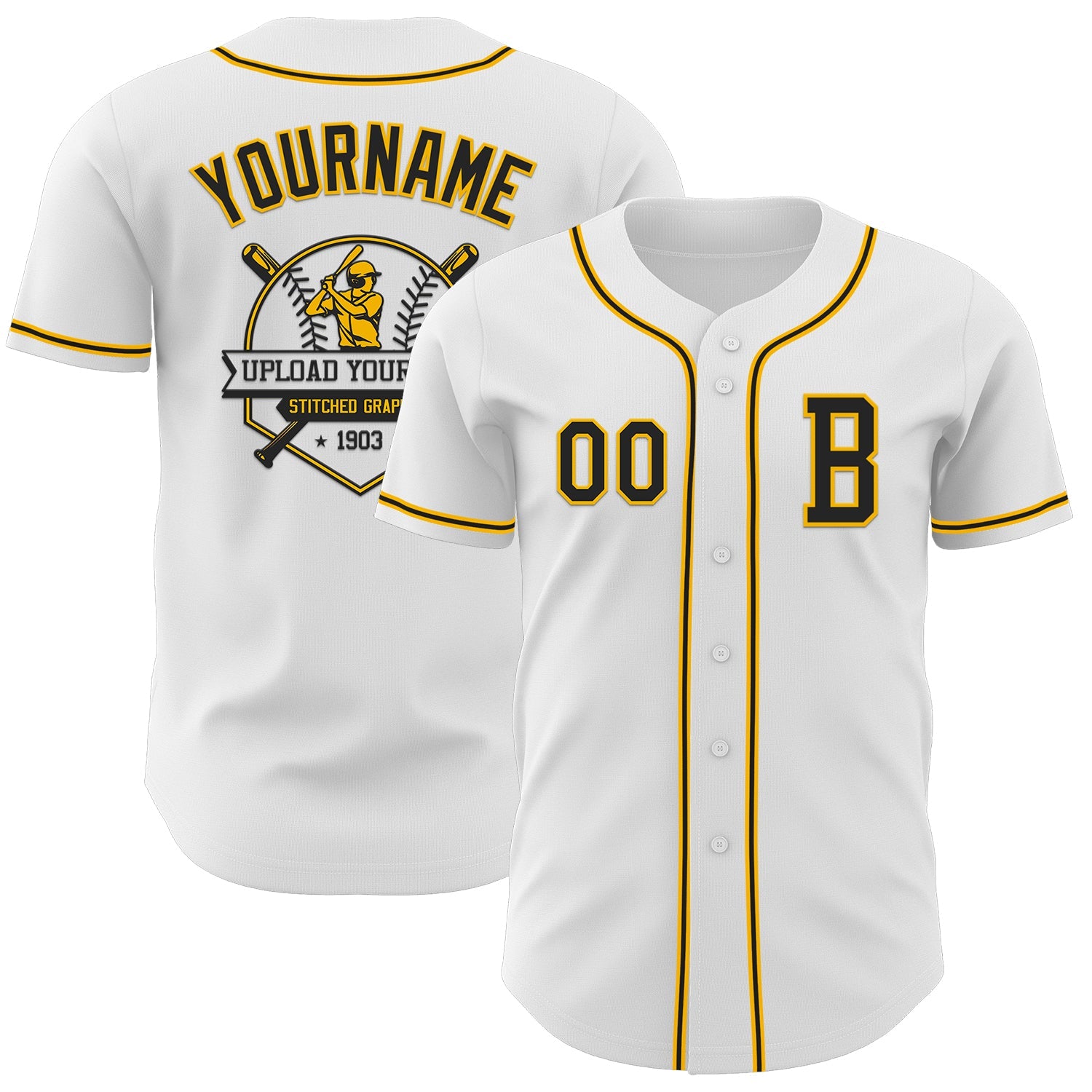 Custom White Black-Gold Authentic Baseball Jersey - Sky-Custom