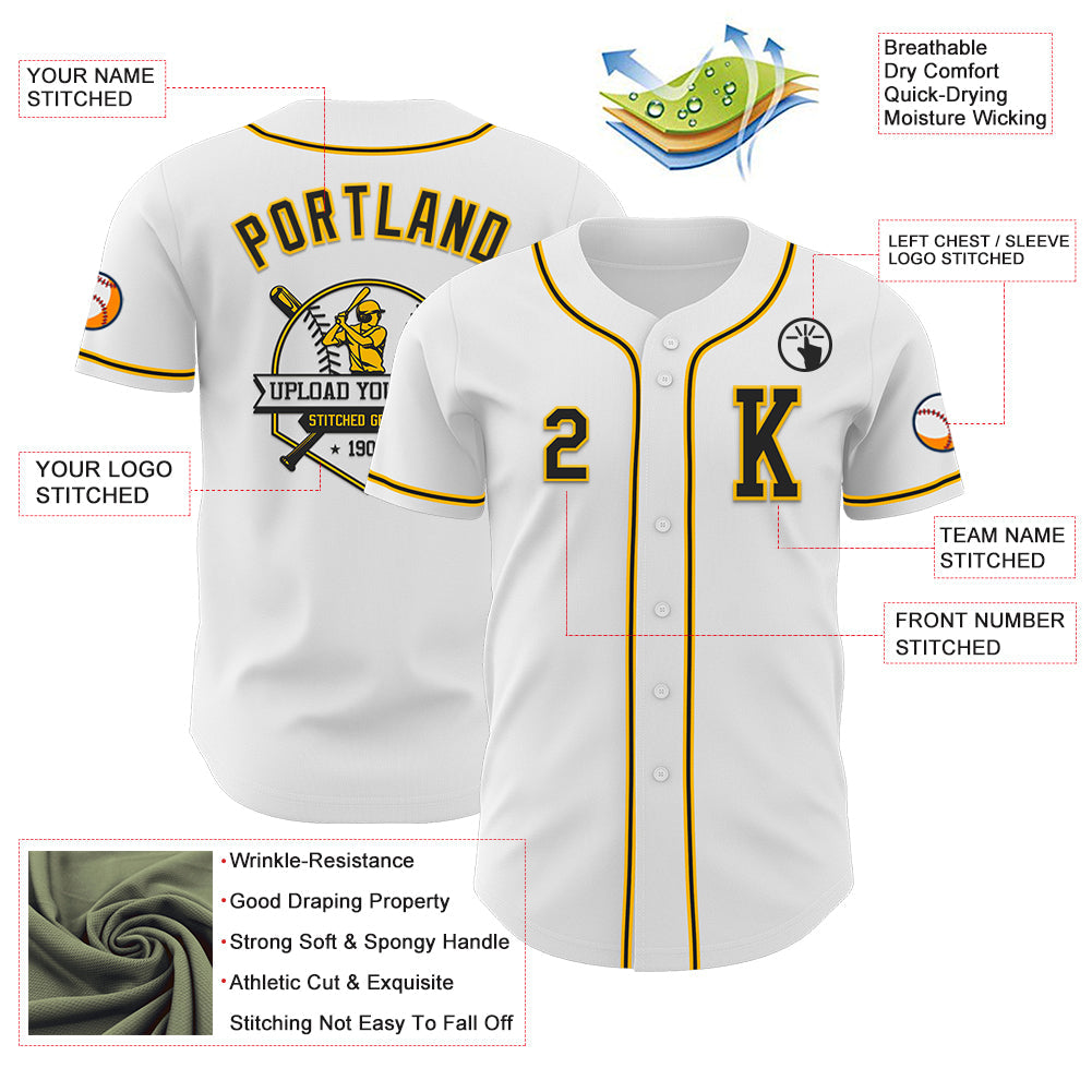 Custom White Black-Gold Authentic Baseball Jersey - Sky-Custom