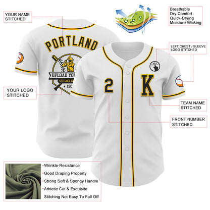 Custom White Black-Gold Authentic Baseball Jersey - Sky-Custom