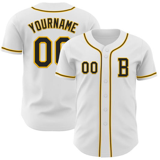 Custom White Black-Gold Authentic Baseball Jersey - Sky-Custom