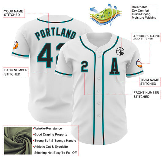 Custom White Black-Teal Authentic Baseball Jersey - Sky-Custom
