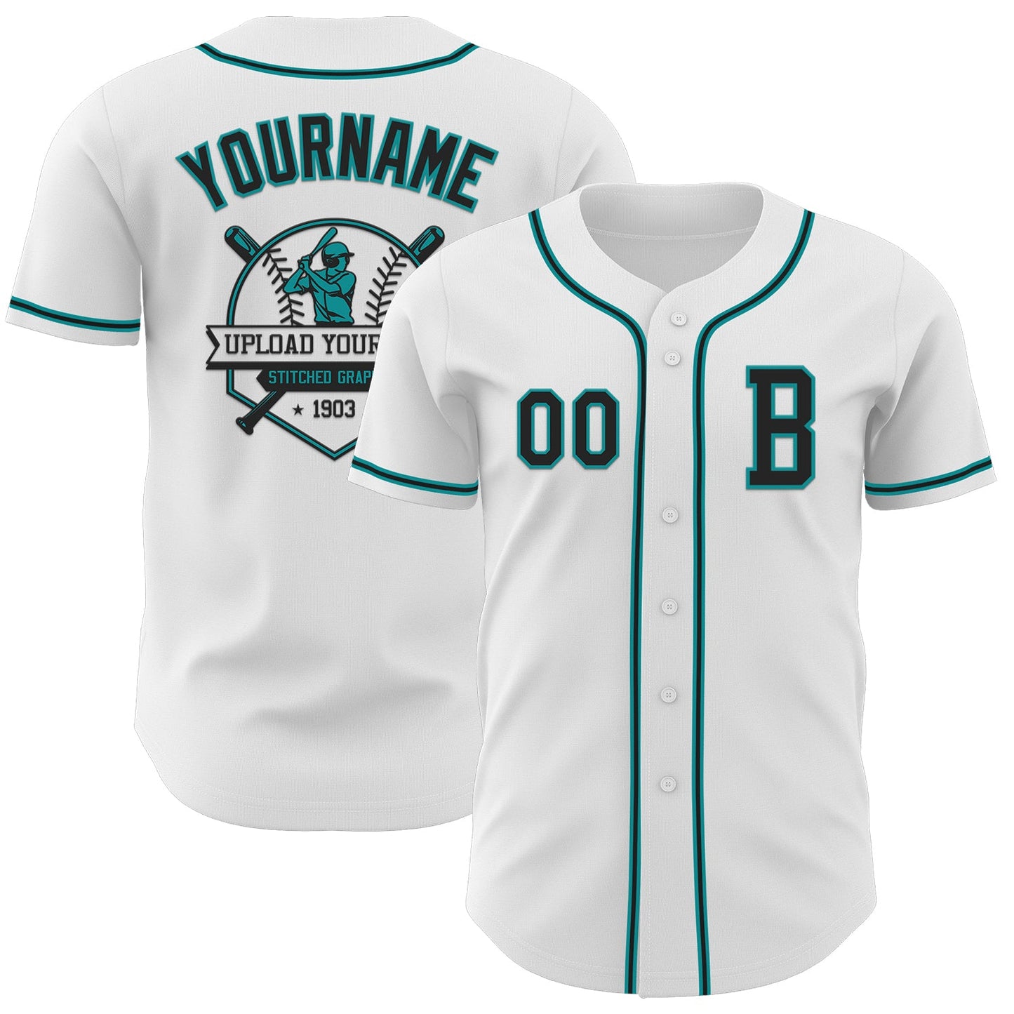 Custom White Black-Teal Authentic Baseball Jersey - Sky-Custom