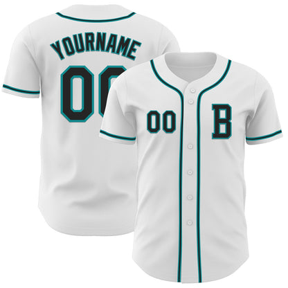 Custom White Black-Teal Authentic Baseball Jersey - Sky-Custom
