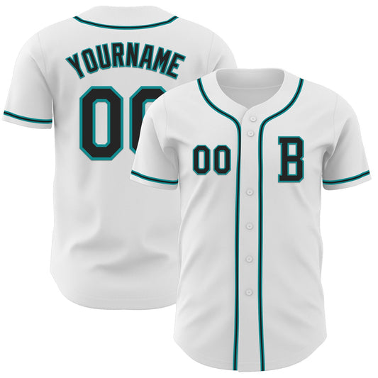 Custom White Black-Teal Authentic Baseball Jersey - Sky-Custom