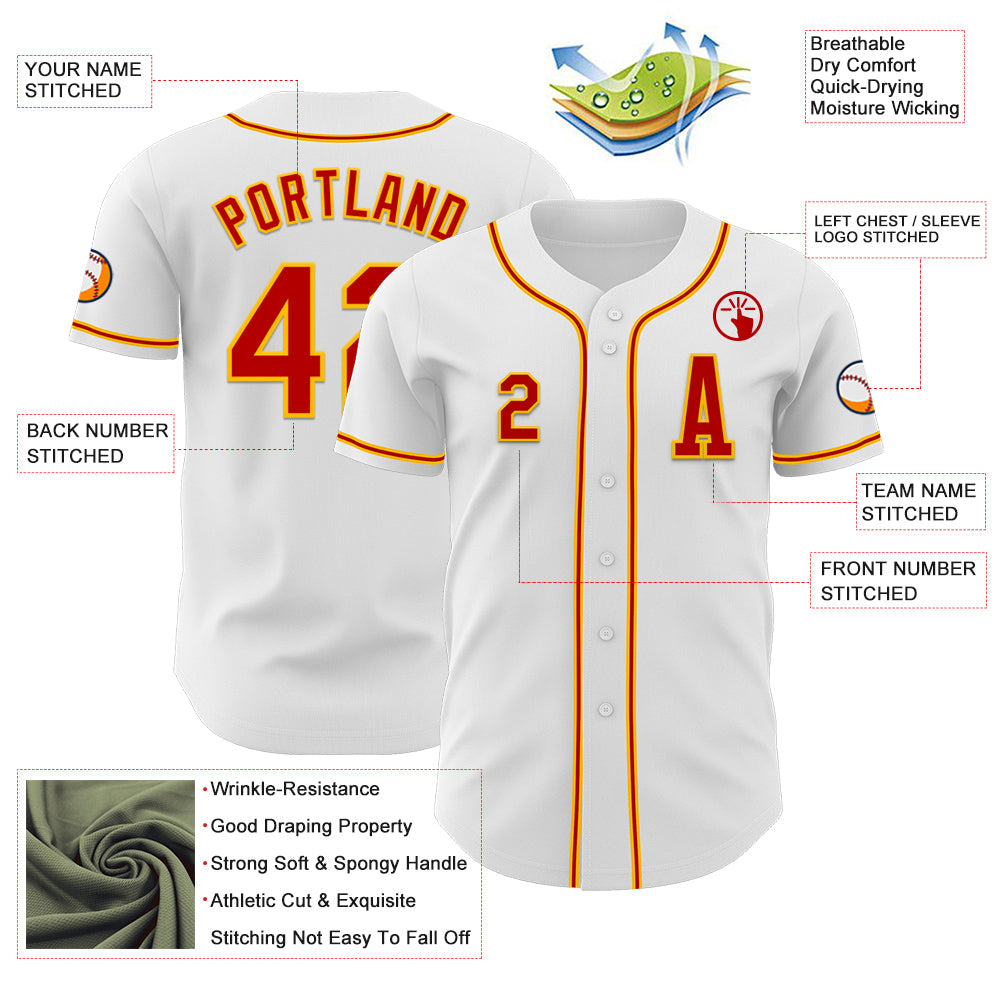 Custom White Red-Gold Authentic Baseball Jersey - Sky-Custom