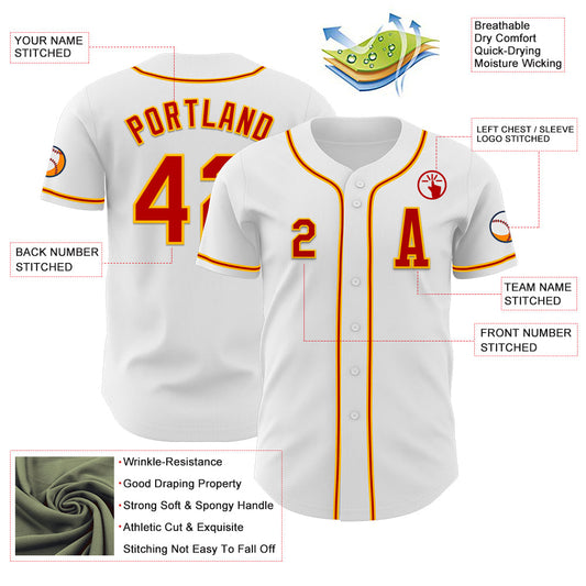 Custom White Red-Gold Authentic Baseball Jersey - Sky-Custom