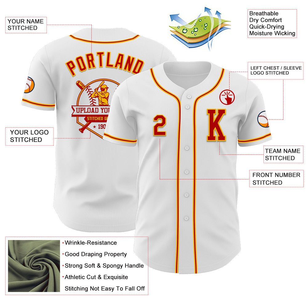 Custom White Red-Gold Authentic Baseball Jersey - Sky-Custom