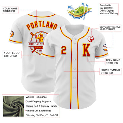 Custom White Red-Gold Authentic Baseball Jersey - Sky-Custom