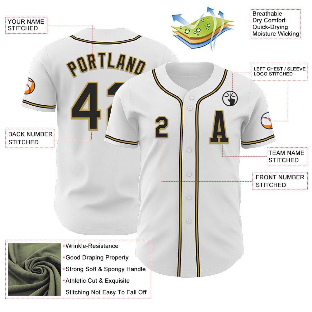 Custom White Black-Old Gold Authentic Baseball Jersey - Sky-Custom