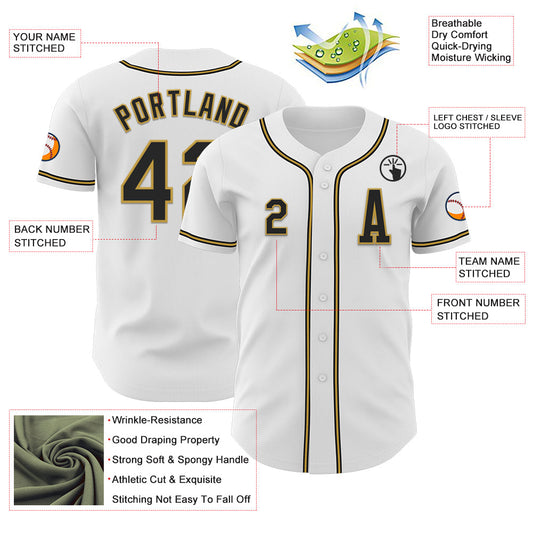 Custom White Black-Old Gold Authentic Baseball Jersey - Sky-Custom
