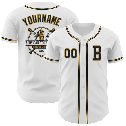 Custom White Black-Old Gold Authentic Baseball Jersey - Sky-Custom