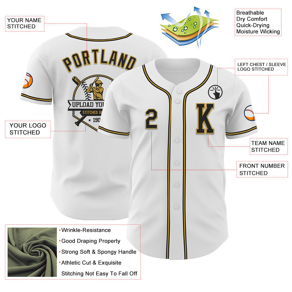 Custom White Black-Old Gold Authentic Baseball Jersey - Sky-Custom
