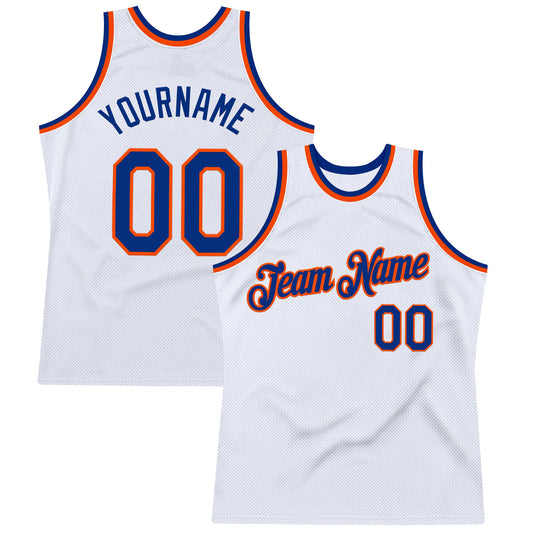 Custom White Royal-Orange Authentic Throwback Basketball Jersey - Sky-Custom