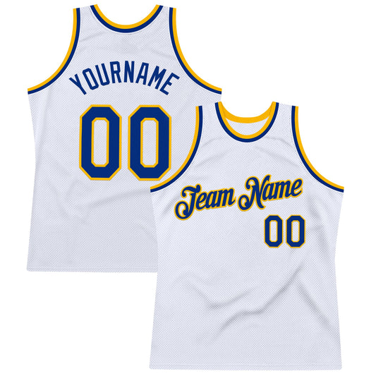 Custom White Royal-Gold Authentic Throwback Basketball Jersey - Sky-Custom