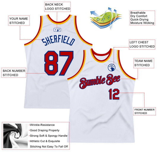 Custom White Red Royal-Gold Authentic Throwback Basketball Jersey - Sky-Custom