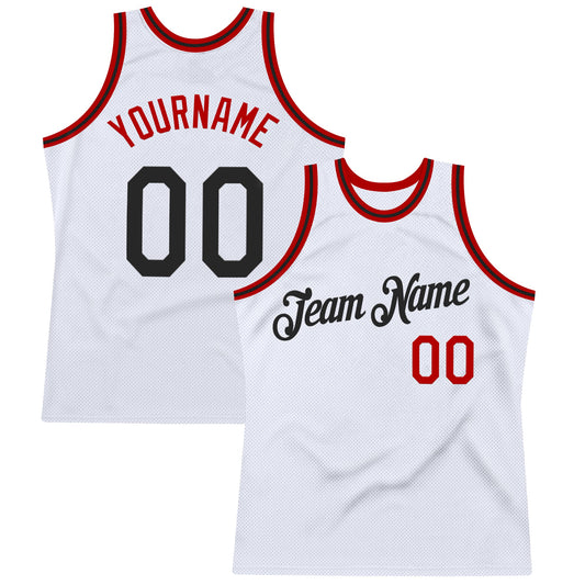 Custom White Black-Red Authentic Throwback Basketball Jersey - Sky-Custom