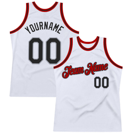 Custom White Black Gray-Red Authentic Throwback Basketball Jersey - Sky-Custom