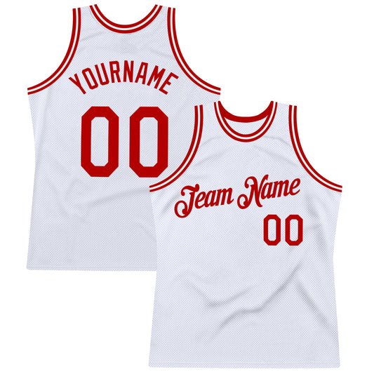 Custom White Red Authentic Throwback Basketball Jersey - Sky-Custom